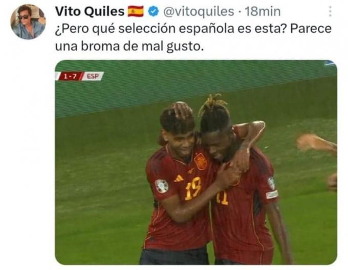 Tweet de Vito Quiles atacando a Iñaki Williams y Lamine Yamal.