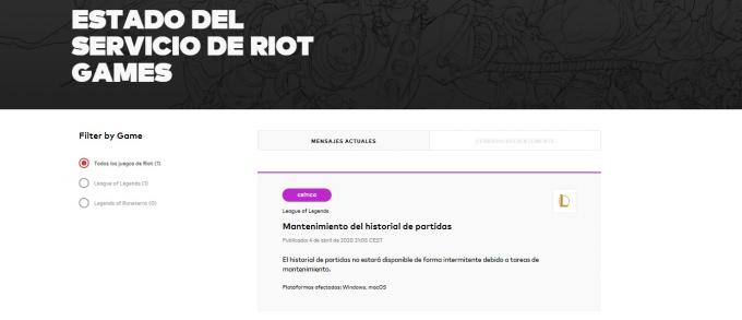 Estado del servicio de Riot Games