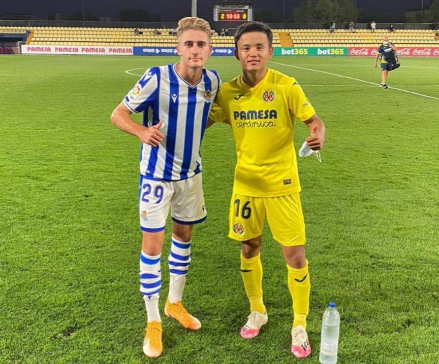 Robert Navarro y Kubo se saludan tras un partido la pasada temporada.