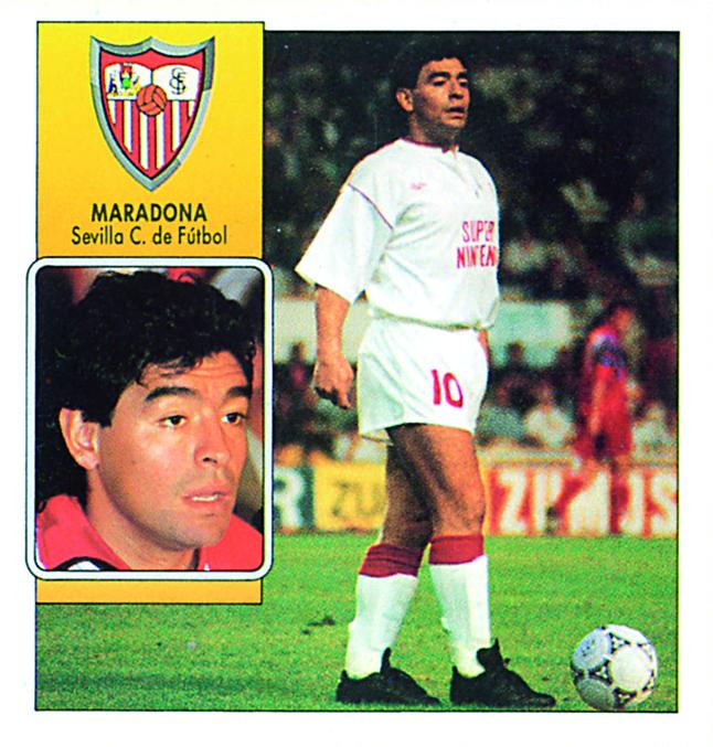 Cromo de Maradona, durante su etapa en el Sevilla FC 92/93 (Foto: Panini).
