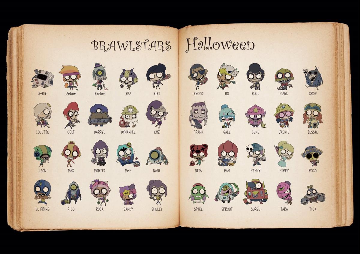 Los 40 personajes de Brawl Stars versión Halloween, skin a lo Tim Burton